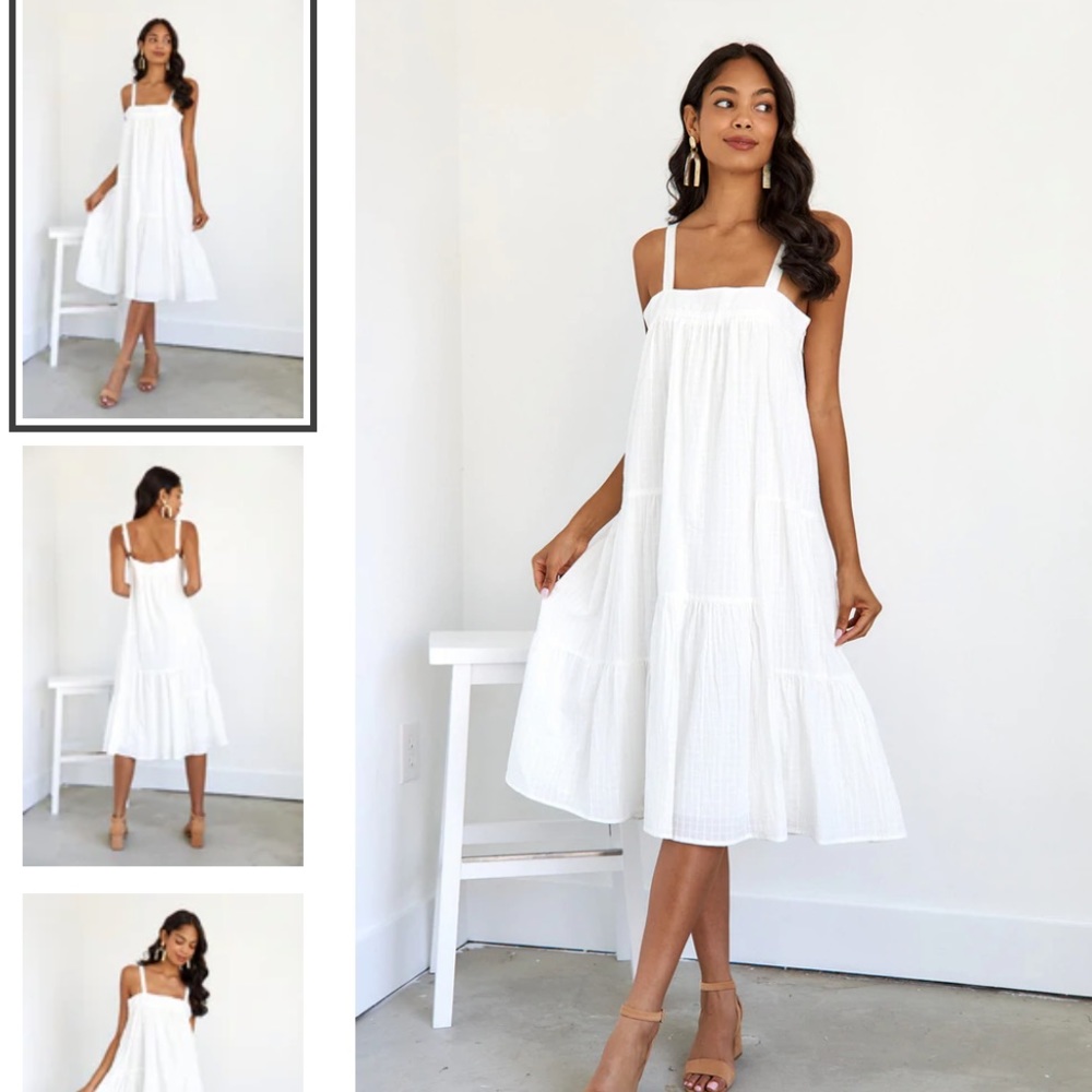 York Tiered Midi White Dress